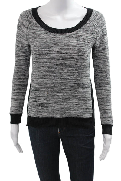 Splendid Women Pullover Sweater Black Striped Cotton Blend Long Sleeve Size M