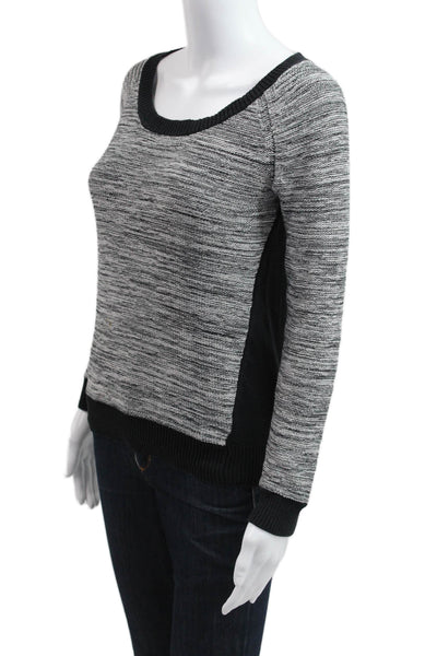 Splendid Women Pullover Sweater Black Striped Cotton Blend Long Sleeve Size M