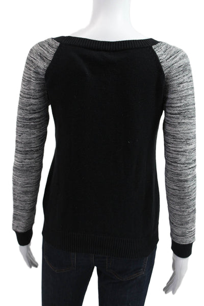 Splendid Women Pullover Sweater Black Striped Cotton Blend Long Sleeve Size M