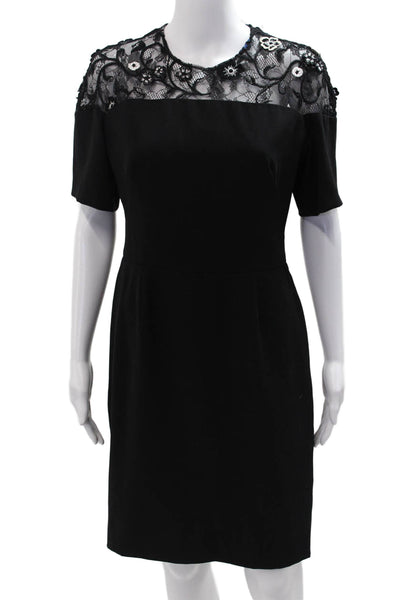 Lela Rose Women Sheath Black Knee Length Floral Dress Designer Zip Size 8