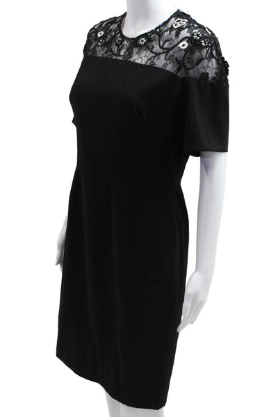 Lela Rose Women Sheath Black Knee Length Floral Dress Designer Zip Size 8