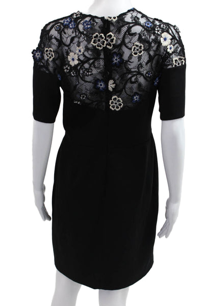 Lela Rose Women Sheath Black Knee Length Floral Dress Designer Zip Size 8