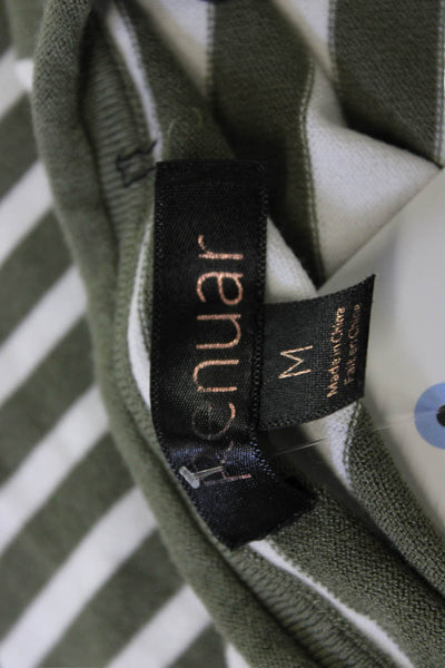 Renuar Womens Basic Striped Green Crew Neck 3/4 Sleeve T Shirt Size M