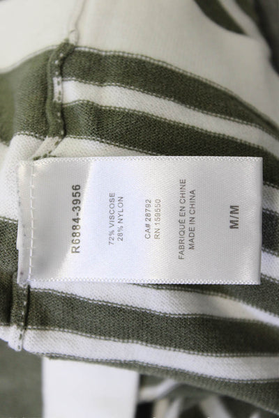 Renuar Womens Basic Striped Green Crew Neck 3/4 Sleeve T Shirt Size M