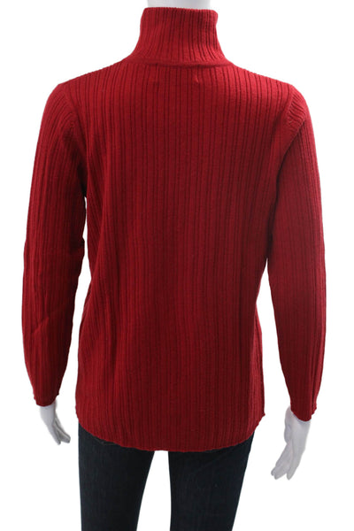 Lord & Taylor Womens Pullover Sweater Red Mock Neck Striped Merino Wool Size M
