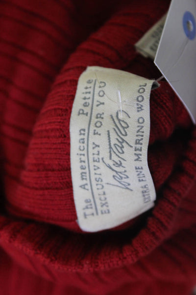 Lord & Taylor Womens Pullover Sweater Red Mock Neck Striped Merino Wool Size M