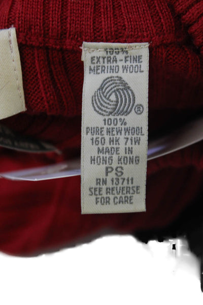 Lord & Taylor Womens Pullover Sweater Red Mock Neck Striped Merino Wool Size M