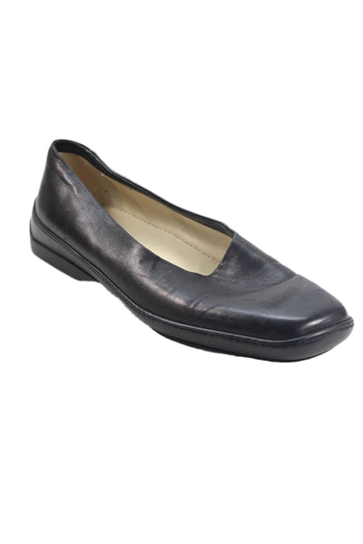 Tods Womens Leather Slip On Flats Shoes Solid Black Size 6.5