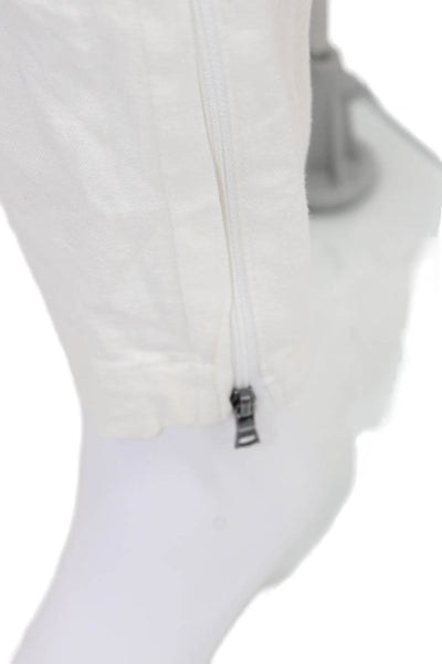 ONIA Women Ankle Cropped Linen Blend White Pants Size S