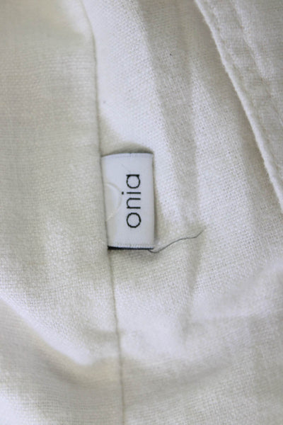 ONIA Women Ankle Cropped Linen Blend White Pants Size S