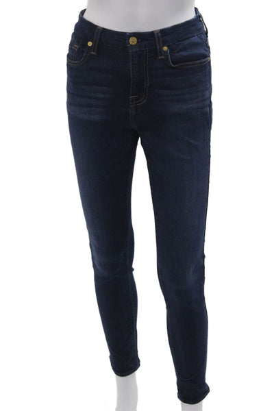 7 For All Mankind Women Skinny Ankle Jeans Dark Blue Button Mid Rise Size 25