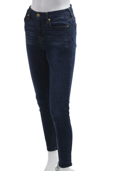 7 For All Mankind Women Skinny Ankle Jeans Dark Blue Button Mid Rise Size 25