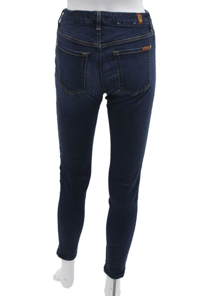 7 For All Mankind Women Skinny Ankle Jeans Dark Blue Button Mid Rise Size 25