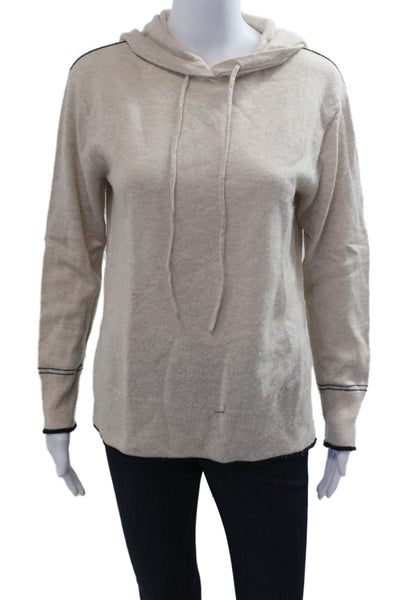 Theory Womens Pullover Hoodie Beige Cashmere Drawstring Long Sleeve Size PP