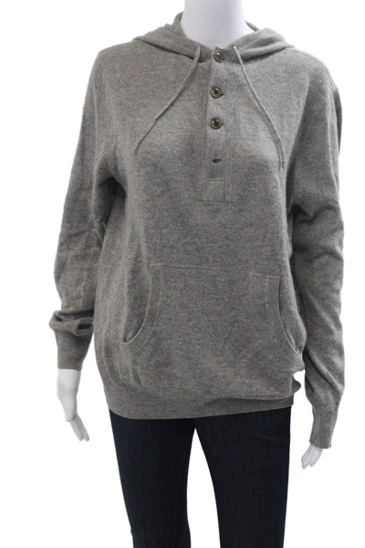 J Crew Women Henley Hoodies Italian Cashmere Gray Long Sleeve Solid Size M