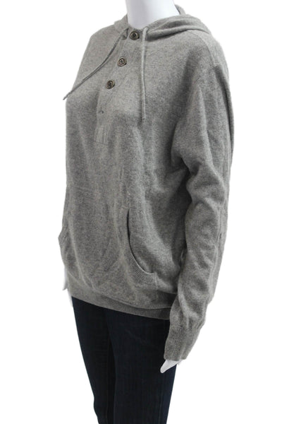 J Crew Women Henley Hoodies Italian Cashmere Gray Long Sleeve Solid Size M