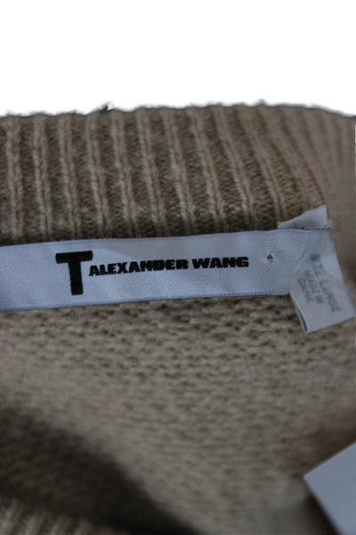 T Alexander Wang Womens Pullover Sweater Beige Wool Crewneck Size L