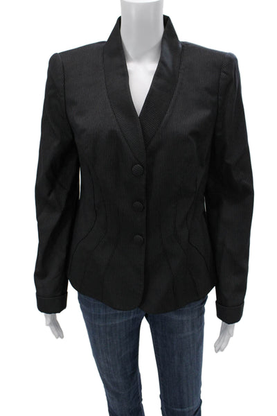 Giorgio Armani Womens Black Striped Blazer V Neck Button Long Sleeve Size 40