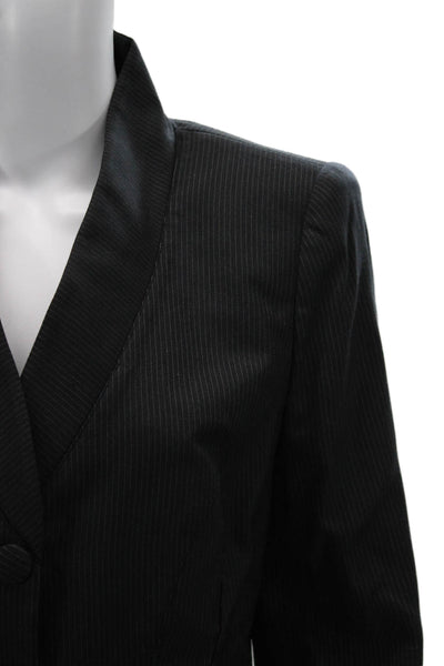 Giorgio Armani Womens Black Striped Blazer V Neck Button Long Sleeve Size 40
