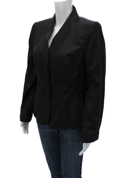 Giorgio Armani Womens Black Striped Blazer V Neck Button Long Sleeve Size 40