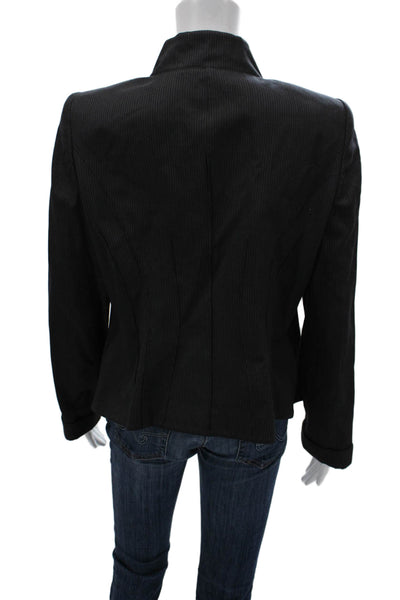 Giorgio Armani Womens Black Striped Blazer V Neck Button Long Sleeve Size 40