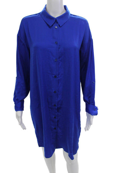 Renuar Women Shirt Dress Blue Collared Button Long Sleeve Polyester Size M