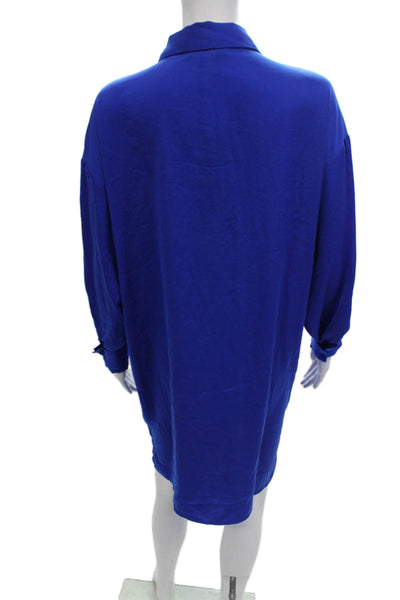 Renuar Women Shirt Dress Blue Collared Button Long Sleeve Polyester Size M