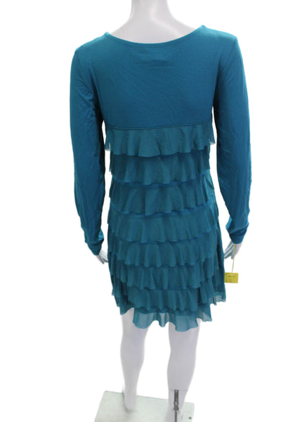 Isle Womens Shift Dress Blue Long Sleeve Round Neck Cotton Tencel Size XS