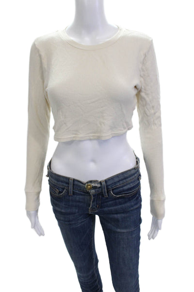 Talentless Women Cropped T Shirt Beige Long Sleeve Cotton Size M