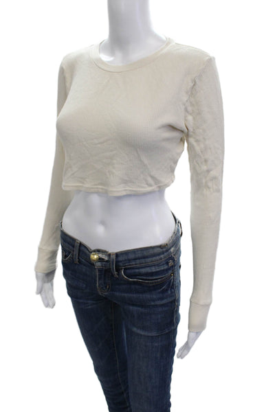 Talentless Women Cropped T Shirt Beige Long Sleeve Cotton Size M