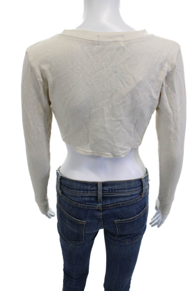 Talentless Women Cropped T Shirt Beige Long Sleeve Cotton Size M