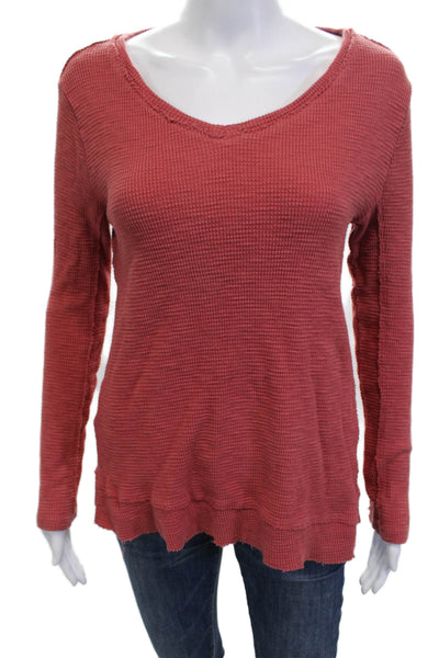 Dylan Womens Boho V Neck Long Sleeve Red Cotton Top Size S