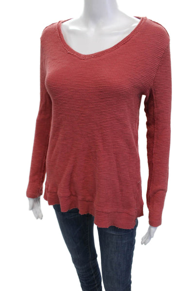 Dylan Womens Boho V Neck Long Sleeve Red Cotton Top Size S