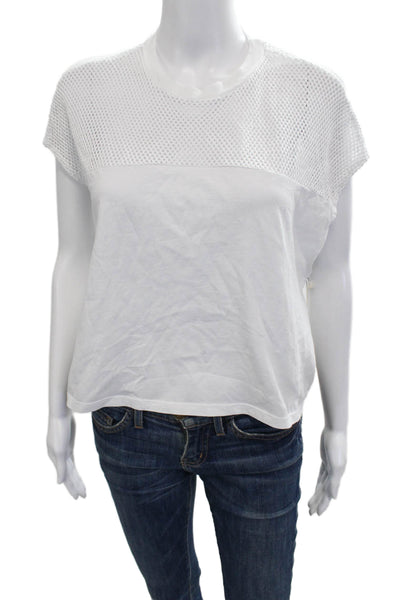 NSF Women Basic Cropped White 100% Cotton Crew Neck T Shirt Size S