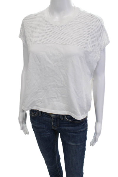 NSF Women Basic Cropped White 100% Cotton Crew Neck T Shirt Size S