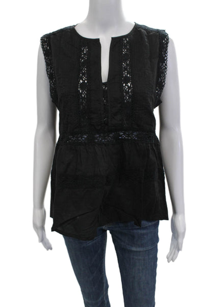 Love Sam Women Bohemian Black Cotton Sleeveless Button Blouse Size M