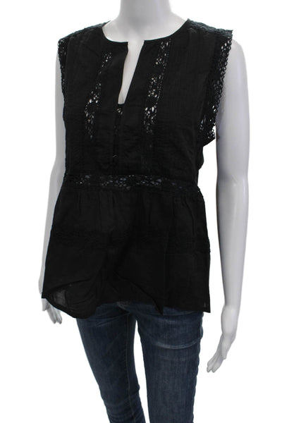 Love Sam Women Bohemian Black Cotton Sleeveless Button Blouse Size M