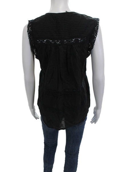 Love Sam Women Bohemian Black Cotton Sleeveless Button Blouse Size M