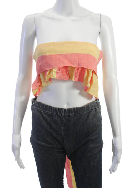 Apiece Apart Women Cropped Striped Pink Linen Blend Tie Sleeveless Top Size XS