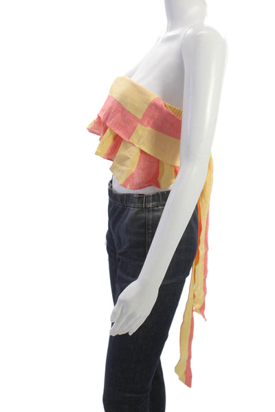 Apiece Apart Women Cropped Striped Pink Linen Blend Tie Sleeveless Top Size XS