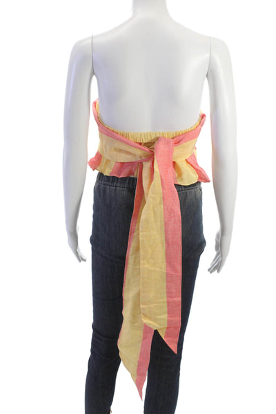 Apiece Apart Women Cropped Striped Pink Linen Blend Tie Sleeveless Top Size XS
