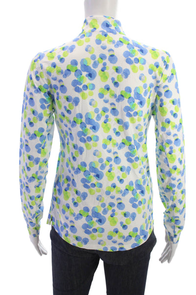 San Soleil Women Blue Polka Dot Long Sleeve Mock Neck Zip Polo Size XS