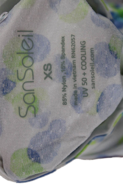 San Soleil Women Blue Polka Dot Long Sleeve Mock Neck Zip Polo Size XS