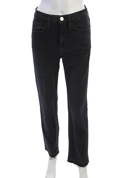 Frame Women Straight Jeans Black High Rise Button Inseam 29 Size 26