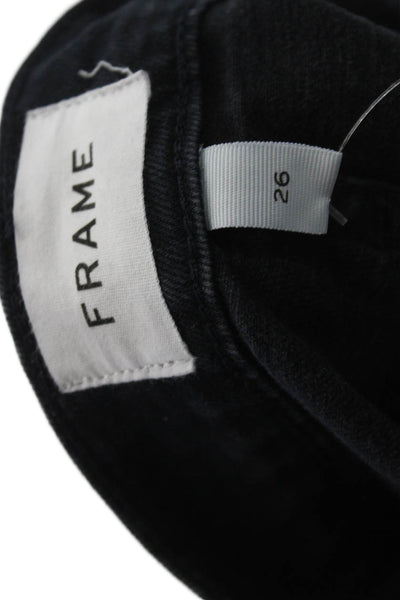 Frame Women Straight Jeans Black High Rise Button Inseam 29 Size 26