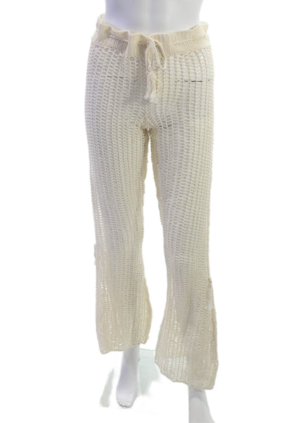 Anna Kosturova Women Beach Drawstring 100% Cotton Pants Beige Size XS