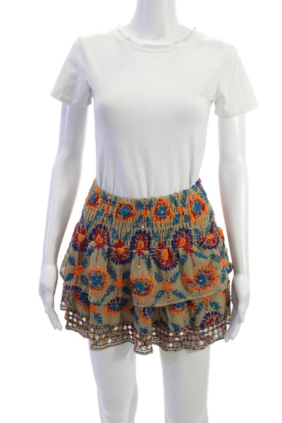 Anouk Grewal Women Peasant Mini Skirt Beige Floral Size S