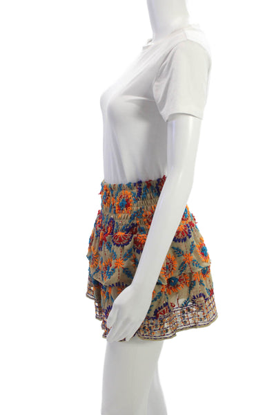Anouk Grewal Women Peasant Mini Skirt Beige Floral Size S