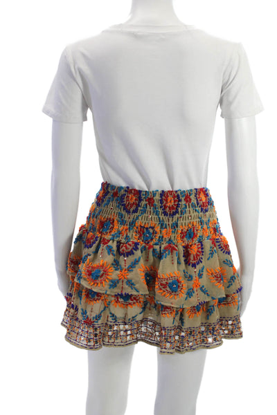 Anouk Grewal Women Peasant Mini Skirt Beige Floral Size S
