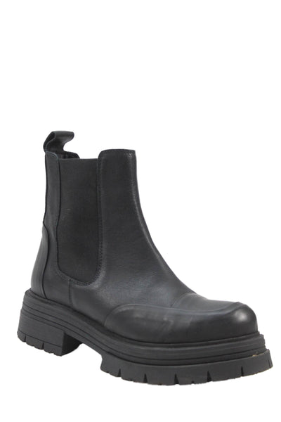 275 Central Womens Slip On Block Heel Leather Ankle Boots Black Size 37